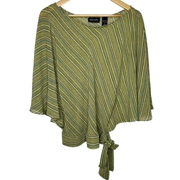 SOLD! New York & Company Striped Green Brown Flare Sleeve Blouse L #X0927 - Picture 1 of 15